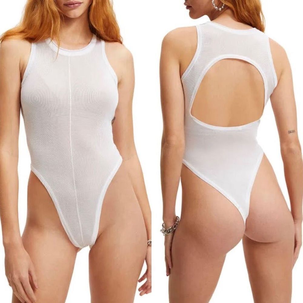 Good American XS Extreme Sheer Sleeveless White Bodysuit